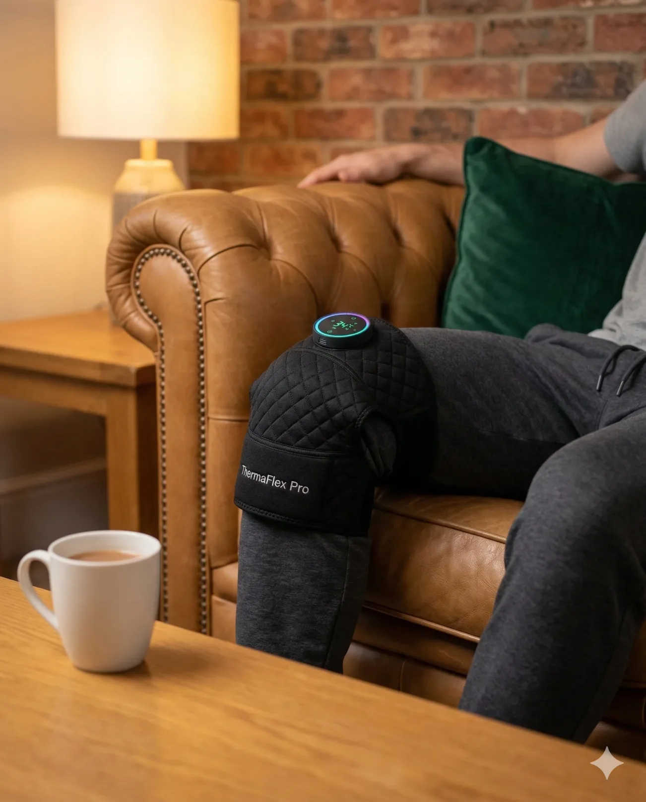 ThermaFlex Pro heated knee massager with LED display, wrapped around knee